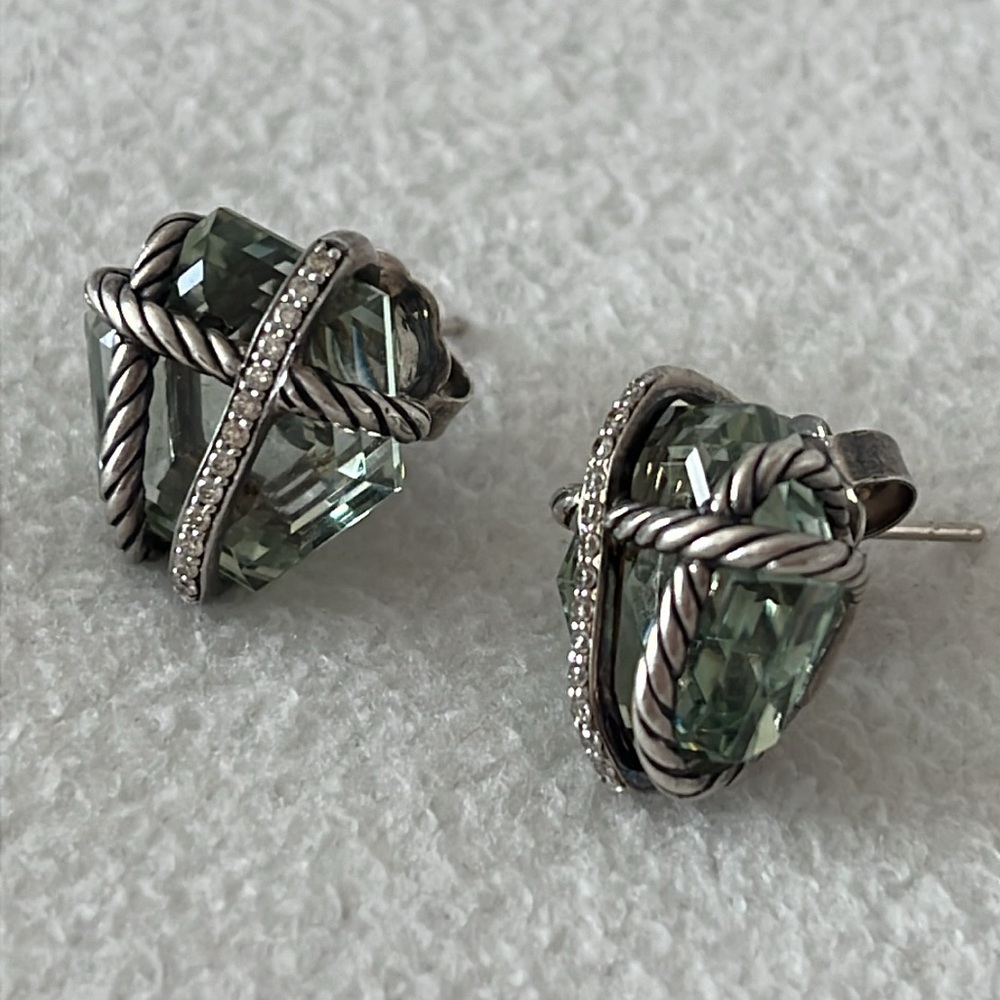 David Yurman Prasiolite Cable Wrap Earrings with Diamonds in Sterling Silver